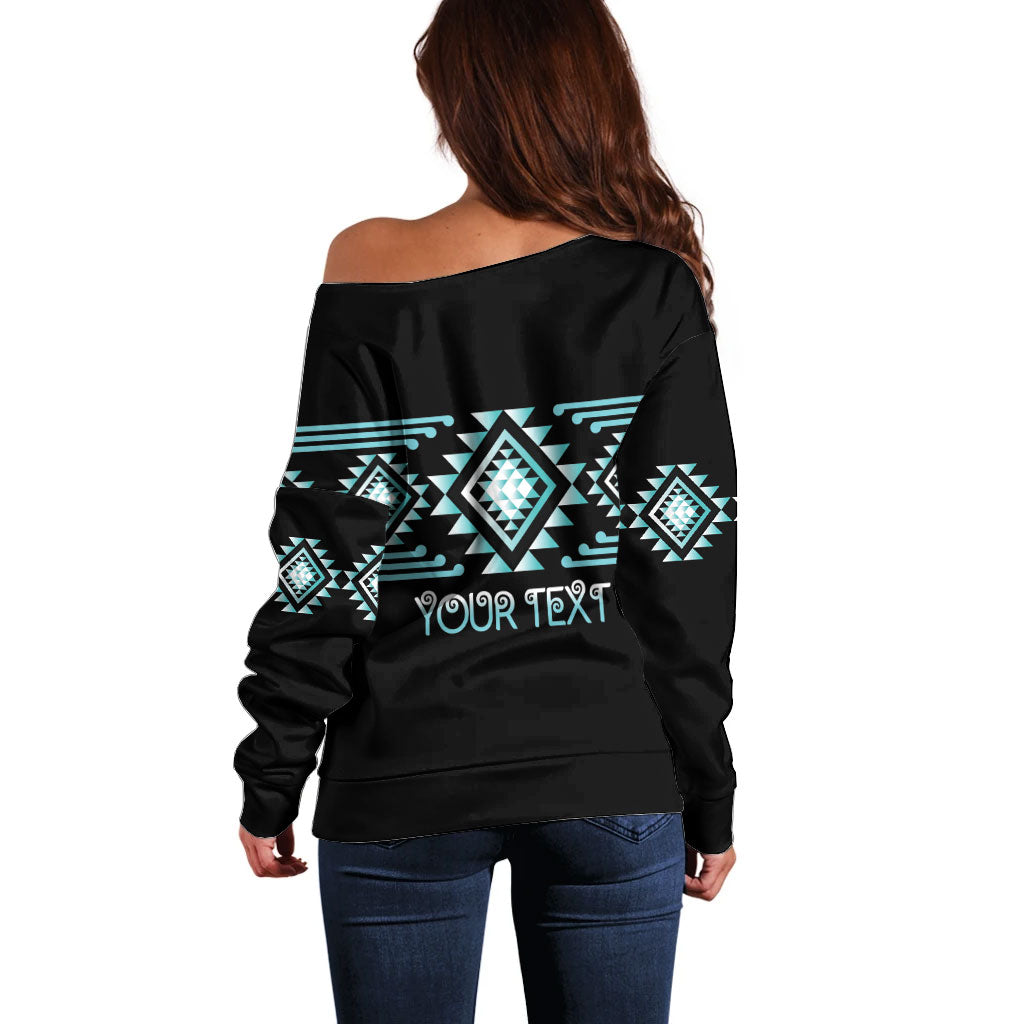 Aotearoa Atua Tangaroa Personalised Off Shoulder Sweater Maori God Of The Sea Taniko Motifs