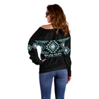 Aotearoa Atua Tangaroa Personalised Off Shoulder Sweater Maori God Of The Sea Taniko Motifs