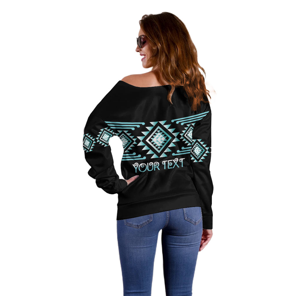 Aotearoa Atua Tangaroa Personalised Off Shoulder Sweater Maori God Of The Sea Taniko Motifs