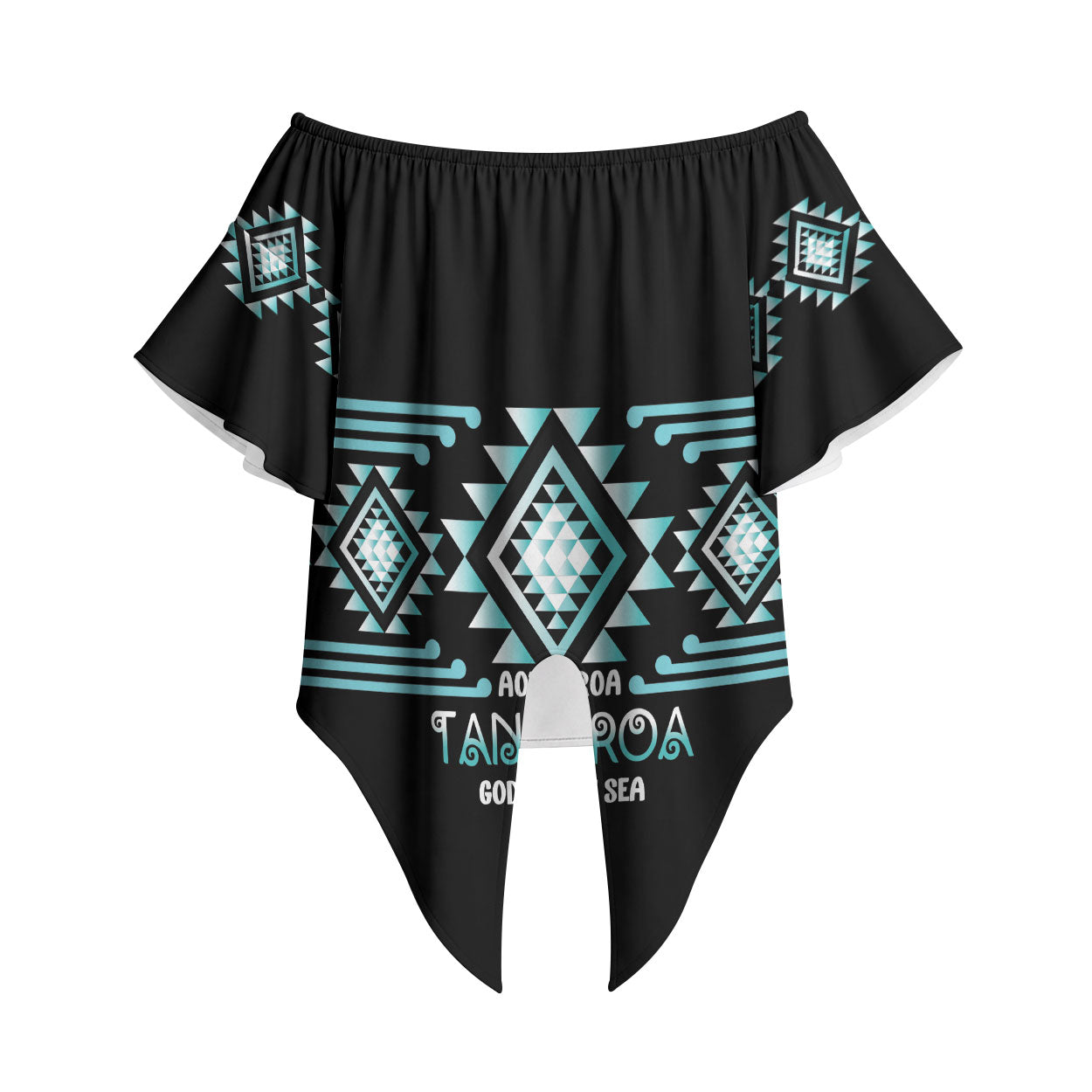 Aotearoa Atua Tangaroa Personalised Off Shoulder Wrap Waist Top Maori God Of The Sea Taniko Motifs