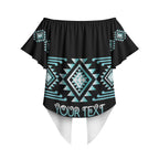 Aotearoa Atua Tangaroa Personalised Off Shoulder Wrap Waist Top Maori God Of The Sea Taniko Motifs