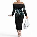 Aotearoa Atua Tangaroa Personalised Off The Shoulder Long Sleeve Dress Maori God Of The Sea Taniko Motifs