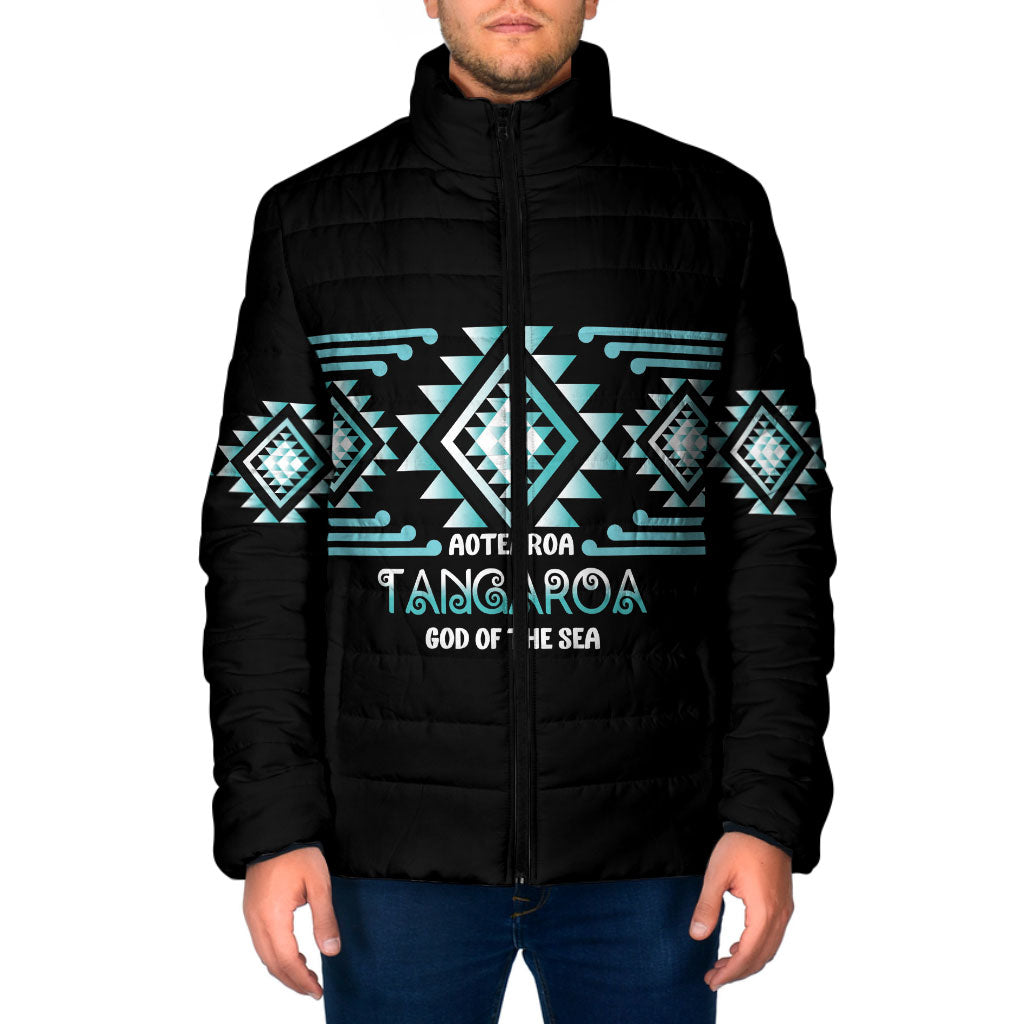 Aotearoa Atua Tangaroa Personalised Padded Jacket Maori God Of The Sea Taniko Motifs