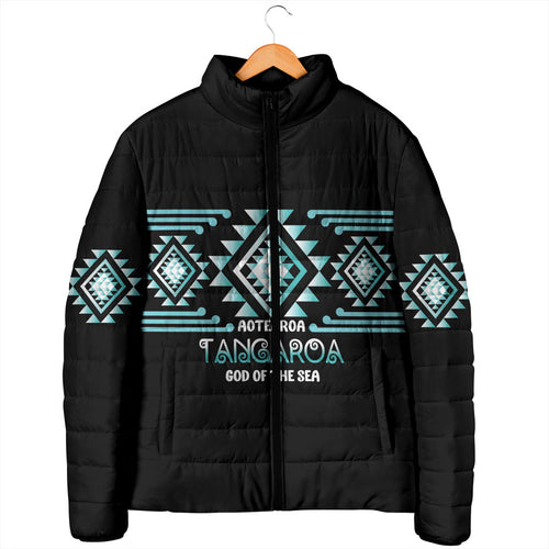 Aotearoa Atua Tangaroa Personalised Padded Jacket Maori God Of The Sea Taniko Motifs
