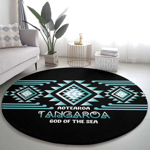 Aotearoa Atua Tangaroa Round Carpet Maori God Of The Sea Taniko Motifs