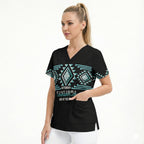 Aotearoa Atua Tangaroa Personalised Scrub Top Maori God Of The Sea Taniko Motifs