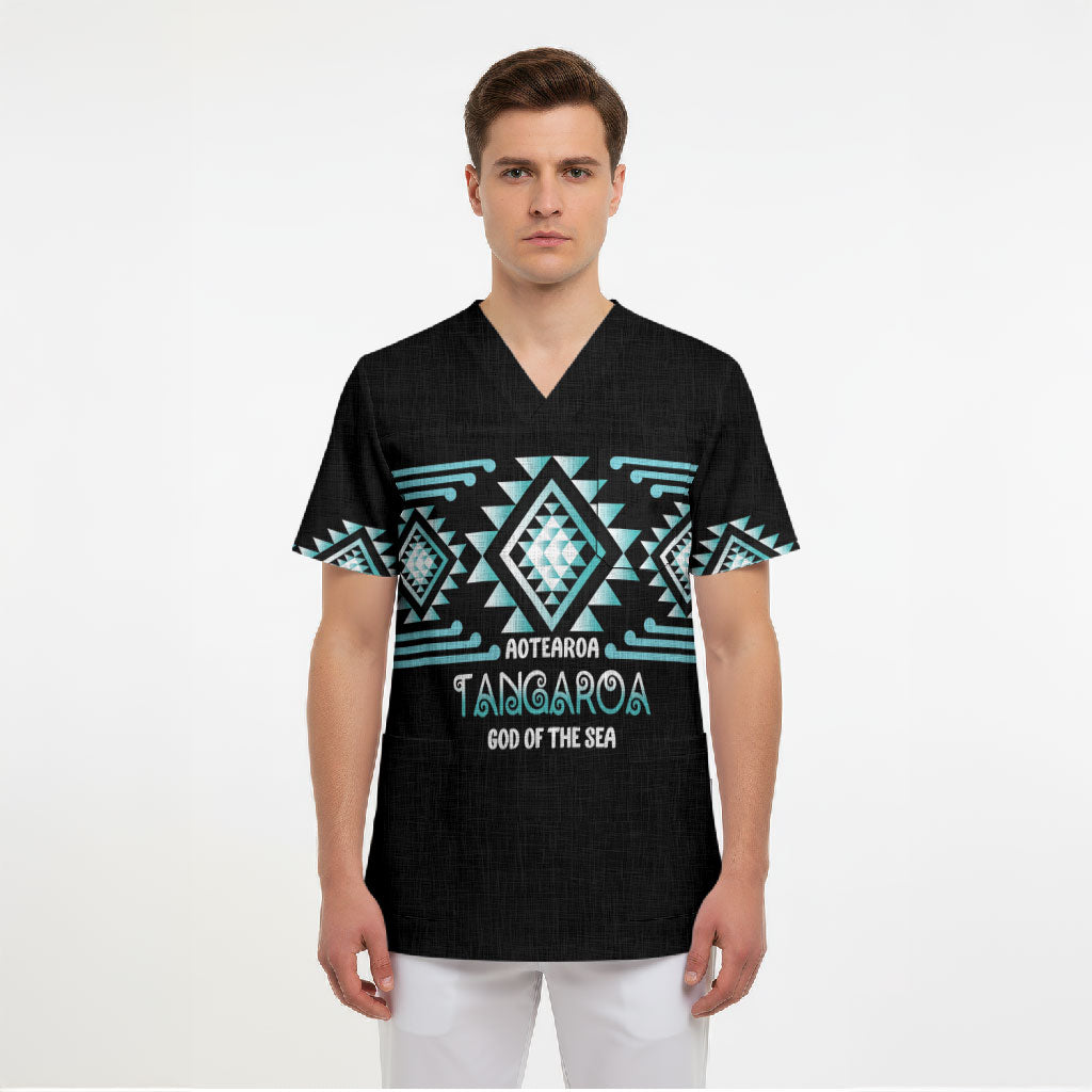 Aotearoa Atua Tangaroa Personalised Scrub Top Maori God Of The Sea Taniko Motifs