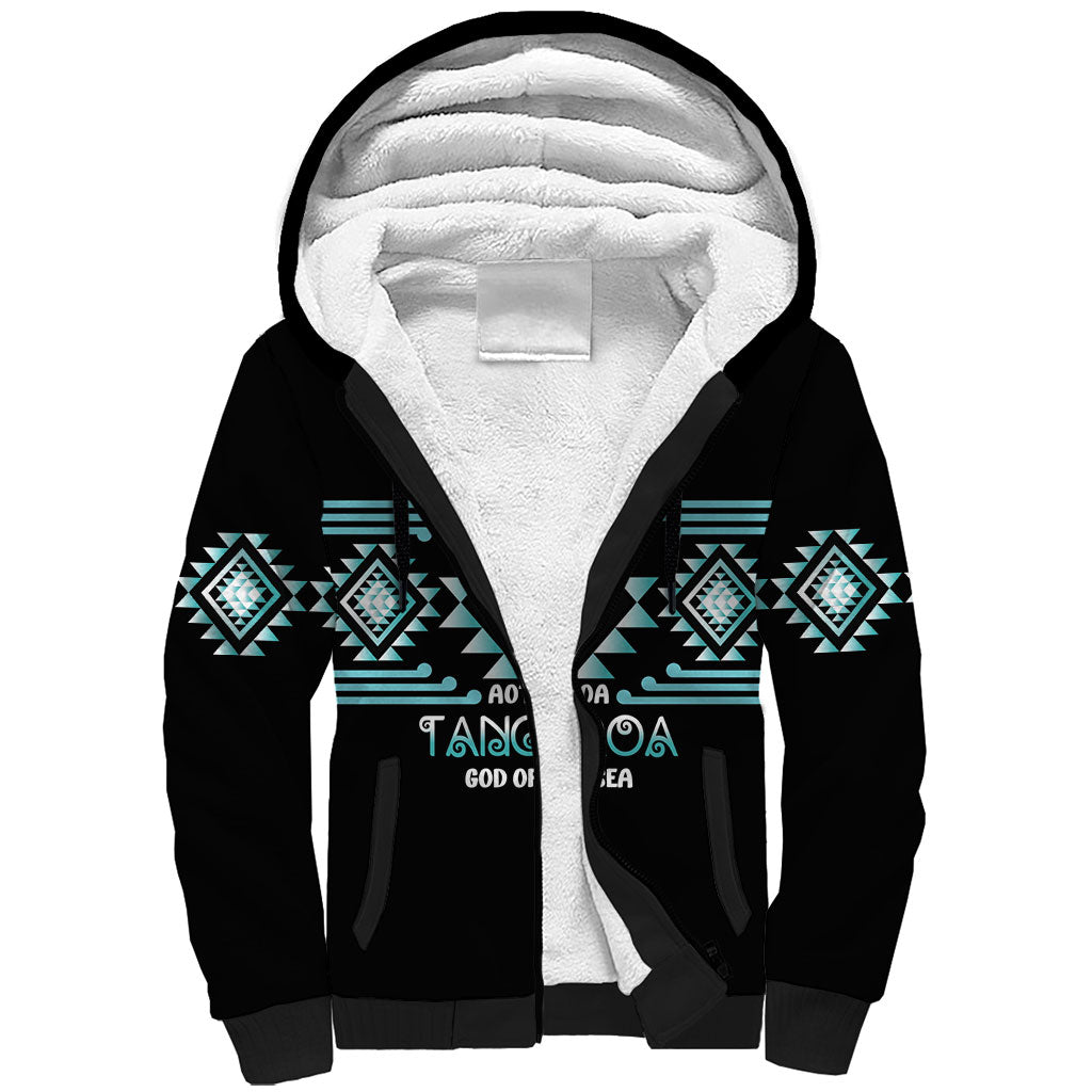 Aotearoa Atua Tangaroa Personalised Sherpa Hoodie Maori God Of The Sea Taniko Motifs