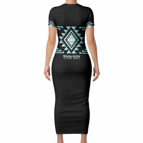Aotearoa Atua Tangaroa Personalised Short Sleeve Bodycon Dress Maori God Of The Sea Taniko Motifs