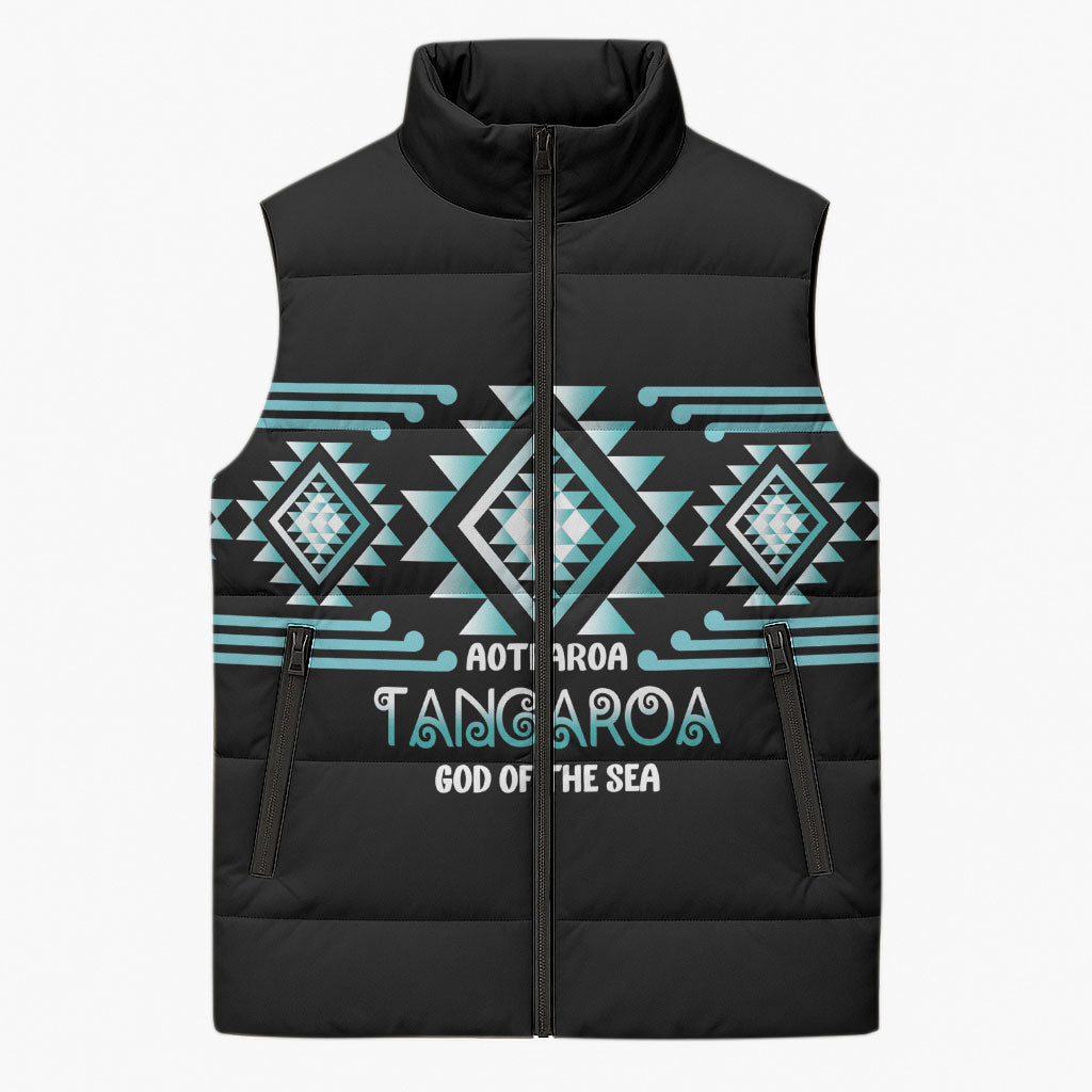 Aotearoa Atua Tangaroa Personalised Sleeveless Puffer Jacket Maori God Of The Sea Taniko Motifs
