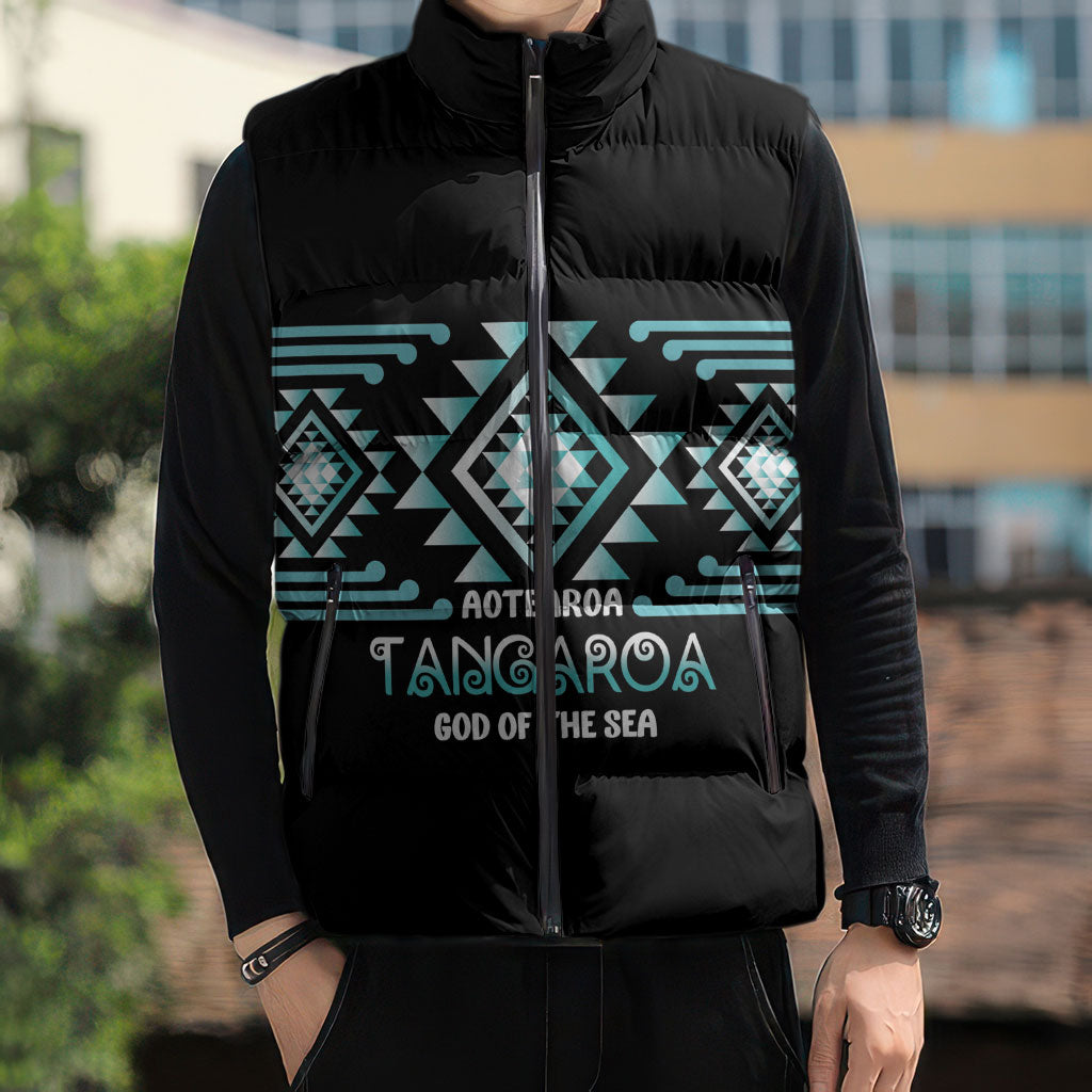 Aotearoa Atua Tangaroa Personalised Sleeveless Puffer Jacket Maori God Of The Sea Taniko Motifs