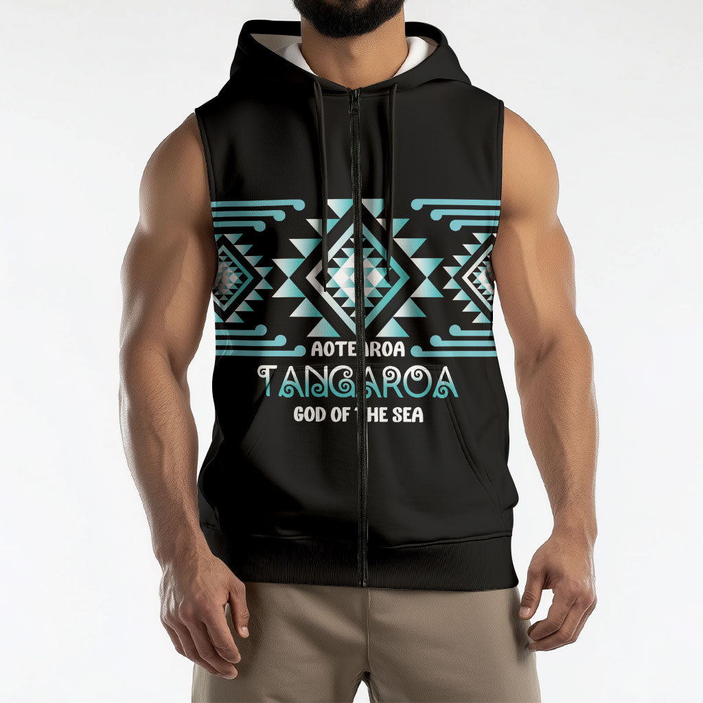 Aotearoa Atua Tangaroa Personalised Sleeveless Zip Hoodie Maori God Of The Sea Taniko Motifs