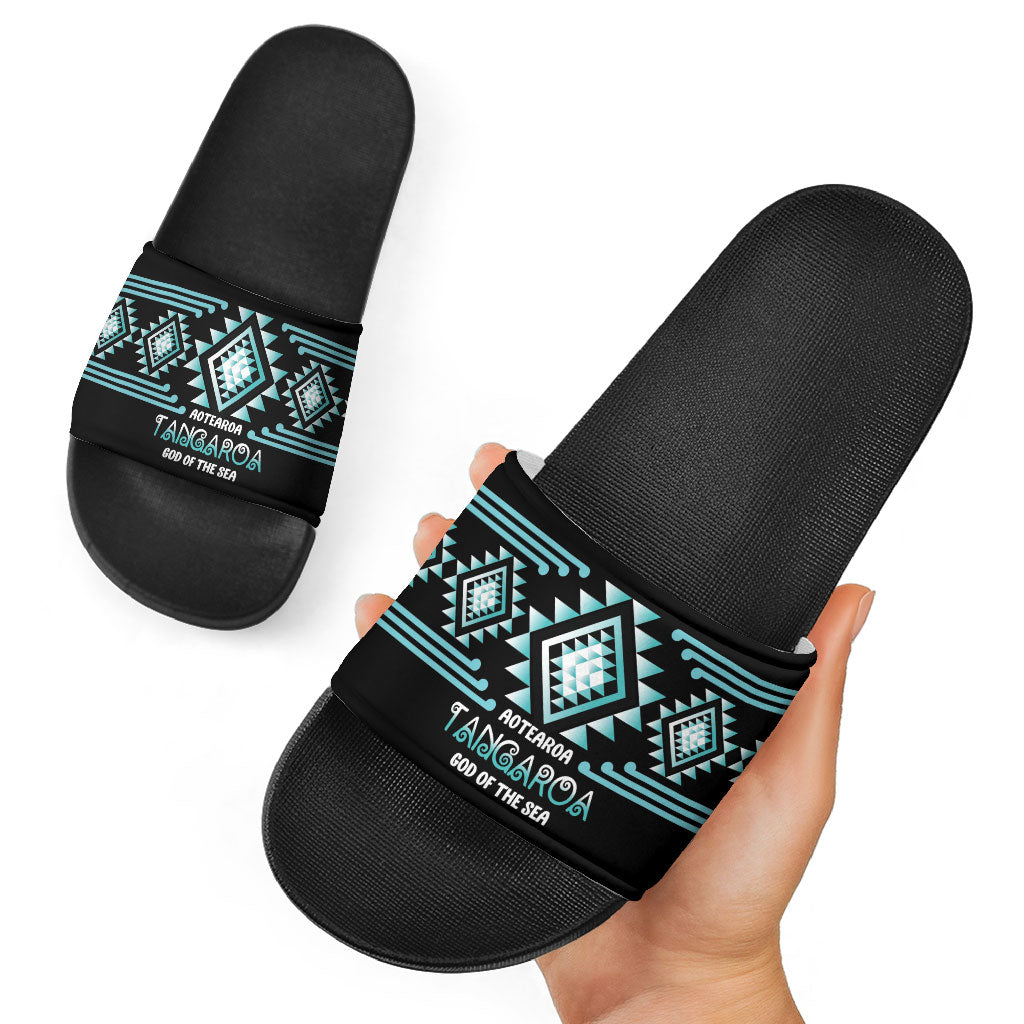 Aotearoa Atua Tangaroa Slide Sandals Maori God Of The Sea Taniko Motifs