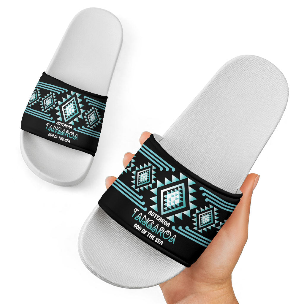 Aotearoa Atua Tangaroa Slide Sandals Maori God Of The Sea Taniko Motifs