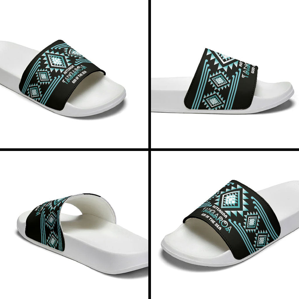 Aotearoa Atua Tangaroa Slide Sandals Maori God Of The Sea Taniko Motifs