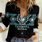 Aotearoa Atua Tangaroa Personalised Women Casual Shirt Maori God Of The Sea Taniko Motifs
