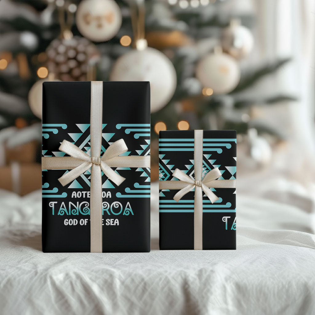 Aotearoa Atua Tangaroa Wrapping Paper Maori God Of The Sea Taniko Motifs