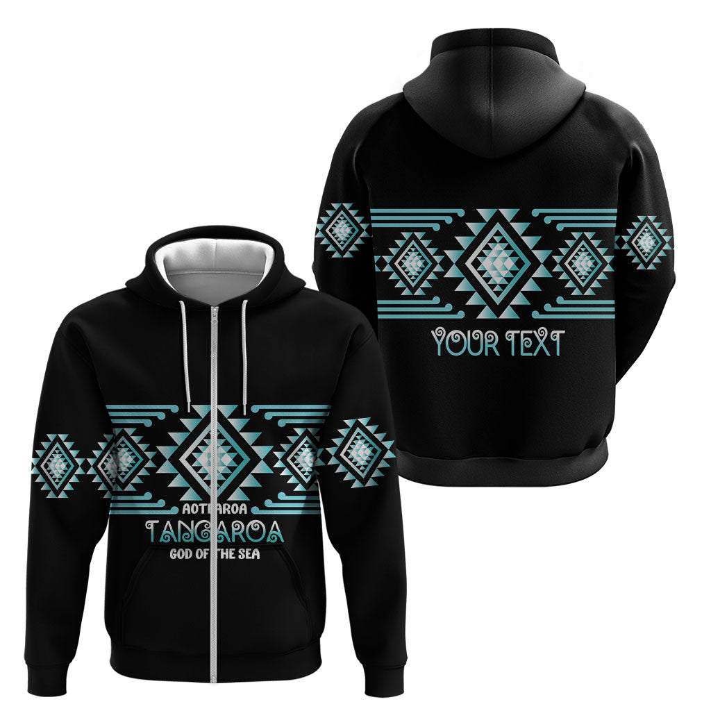 Aotearoa Atua Tangaroa Personalised Zip Hoodie Maori God Of The Sea Taniko Motifs
