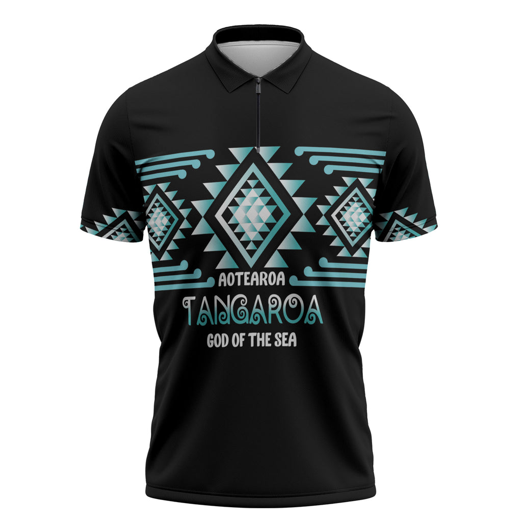 Aotearoa Atua Tangaroa Personalised Zipper Polo Shirt Maori God Of The Sea Taniko Motifs