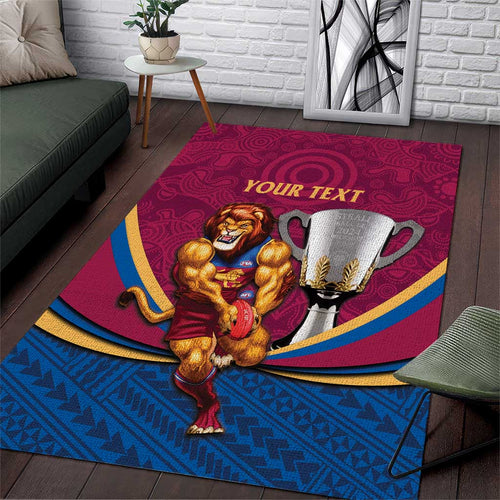 Personalised AFL Brisbane Lions Area Rug 2024 We Are The Champions - Trophy Style