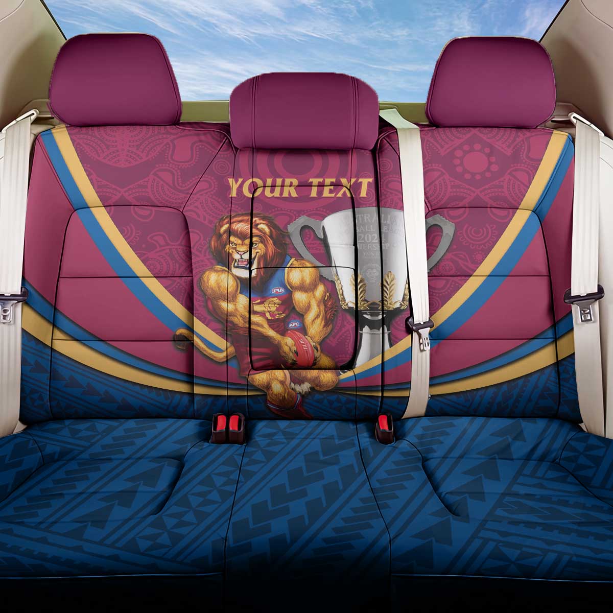 Personalised AFL Brisbane Lions Back Car Seat Cover 2024 We Are The Champions - Trophy Style