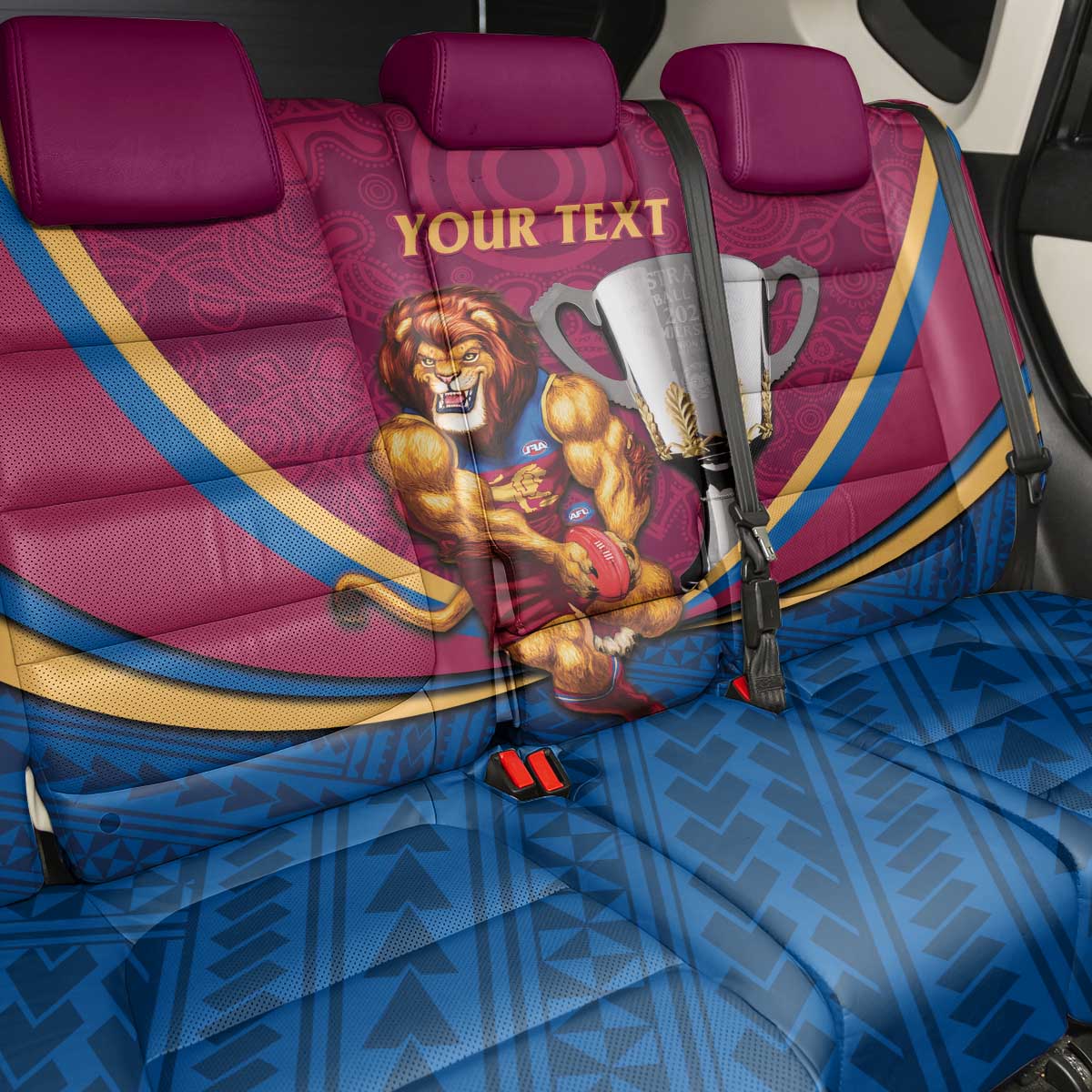 Personalised AFL Brisbane Lions Back Car Seat Cover 2024 We Are The Champions - Trophy Style