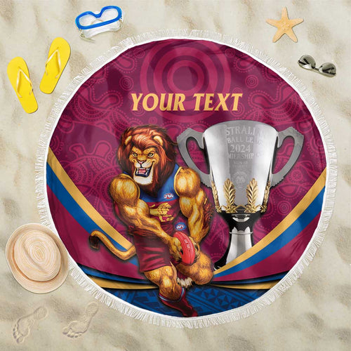 Personalised AFL Brisbane Lions Beach Blanket 2024 We Are The Champions - Trophy Style