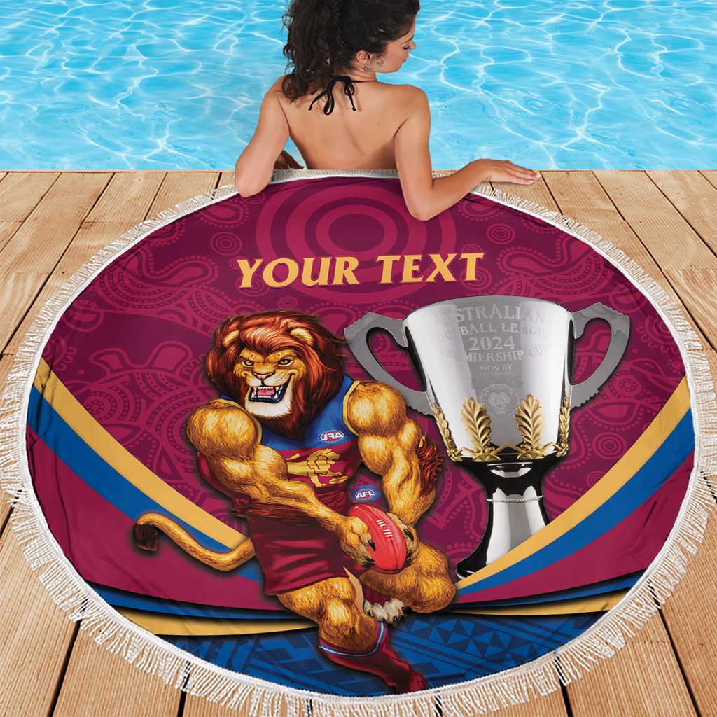 Personalised AFL Brisbane Lions Beach Blanket 2024 We Are The Champions - Trophy Style