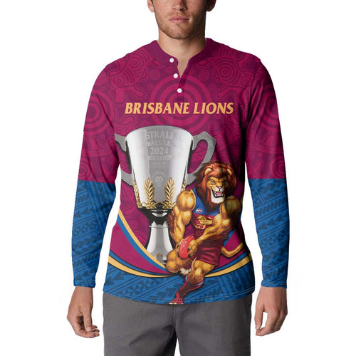 Personalised AFL Brisbane Lions Button Sweatshirt 2024 We Are The Champions - Trophy Style