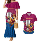 Personalised AFL Brisbane Lions Couples Matching Mermaid Dress and Hawaiian Shirt 2024 We Are The Champions - Trophy Style