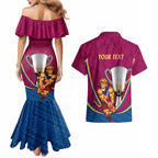 Personalised AFL Brisbane Lions Couples Matching Mermaid Dress and Hawaiian Shirt 2024 We Are The Champions - Trophy Style