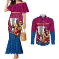 Personalised AFL Brisbane Lions Couples Matching Mermaid Dress and Long Sleeve Button Shirt 2024 We Are The Champions - Trophy Style
