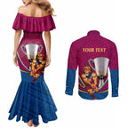 Personalised AFL Brisbane Lions Couples Matching Mermaid Dress and Long Sleeve Button Shirt 2024 We Are The Champions - Trophy Style