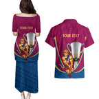 Personalised AFL Brisbane Lions Couples Matching Puletasi and Hawaiian Shirt 2024 We Are The Champions - Trophy Style