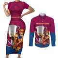 Personalised AFL Brisbane Lions Couples Matching Short Sleeve Bodycon Dress and Long Sleeve Button Shirt 2024 We Are The Champions - Trophy Style