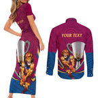 Personalised AFL Brisbane Lions Couples Matching Short Sleeve Bodycon Dress and Long Sleeve Button Shirt 2024 We Are The Champions - Trophy Style