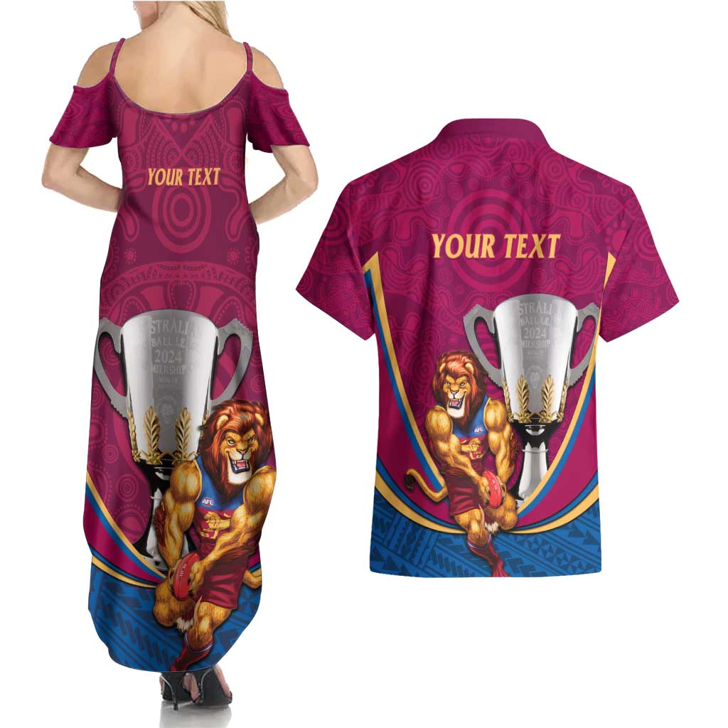 Personalised AFL Brisbane Lions Couples Matching Summer Maxi Dress and Hawaiian Shirt 2024 We Are The Champions - Trophy Style