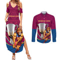 Personalised AFL Brisbane Lions Couples Matching Summer Maxi Dress and Long Sleeve Button Shirt 2024 We Are The Champions - Trophy Style