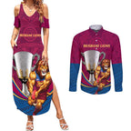 Personalised AFL Brisbane Lions Couples Matching Summer Maxi Dress and Long Sleeve Button Shirt 2024 We Are The Champions - Trophy Style