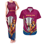 Personalised AFL Brisbane Lions Couples Matching Tank Maxi Dress and Hawaiian Shirt 2024 We Are The Champions - Trophy Style