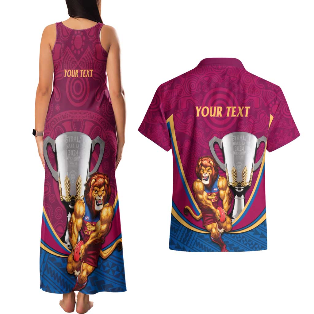 Personalised AFL Brisbane Lions Couples Matching Tank Maxi Dress and Hawaiian Shirt 2024 We Are The Champions - Trophy Style