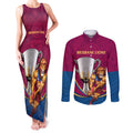 Personalised AFL Brisbane Lions Couples Matching Tank Maxi Dress and Long Sleeve Button Shirt 2024 We Are The Champions - Trophy Style