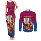 Personalised AFL Brisbane Lions Couples Matching Tank Maxi Dress and Long Sleeve Button Shirt 2024 We Are The Champions - Trophy Style