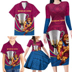 Personalised AFL Brisbane Lions Family Matching Long Sleeve Bodycon Dress and Hawaiian Shirt 2024 We Are The Champions - Trophy Style
