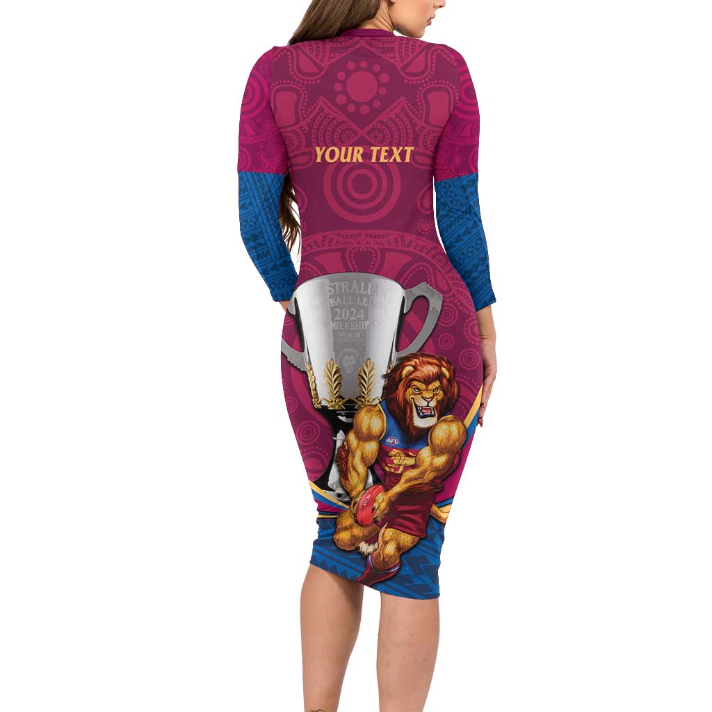 Personalised AFL Brisbane Lions Family Matching Long Sleeve Bodycon Dress and Hawaiian Shirt 2024 We Are The Champions - Trophy Style