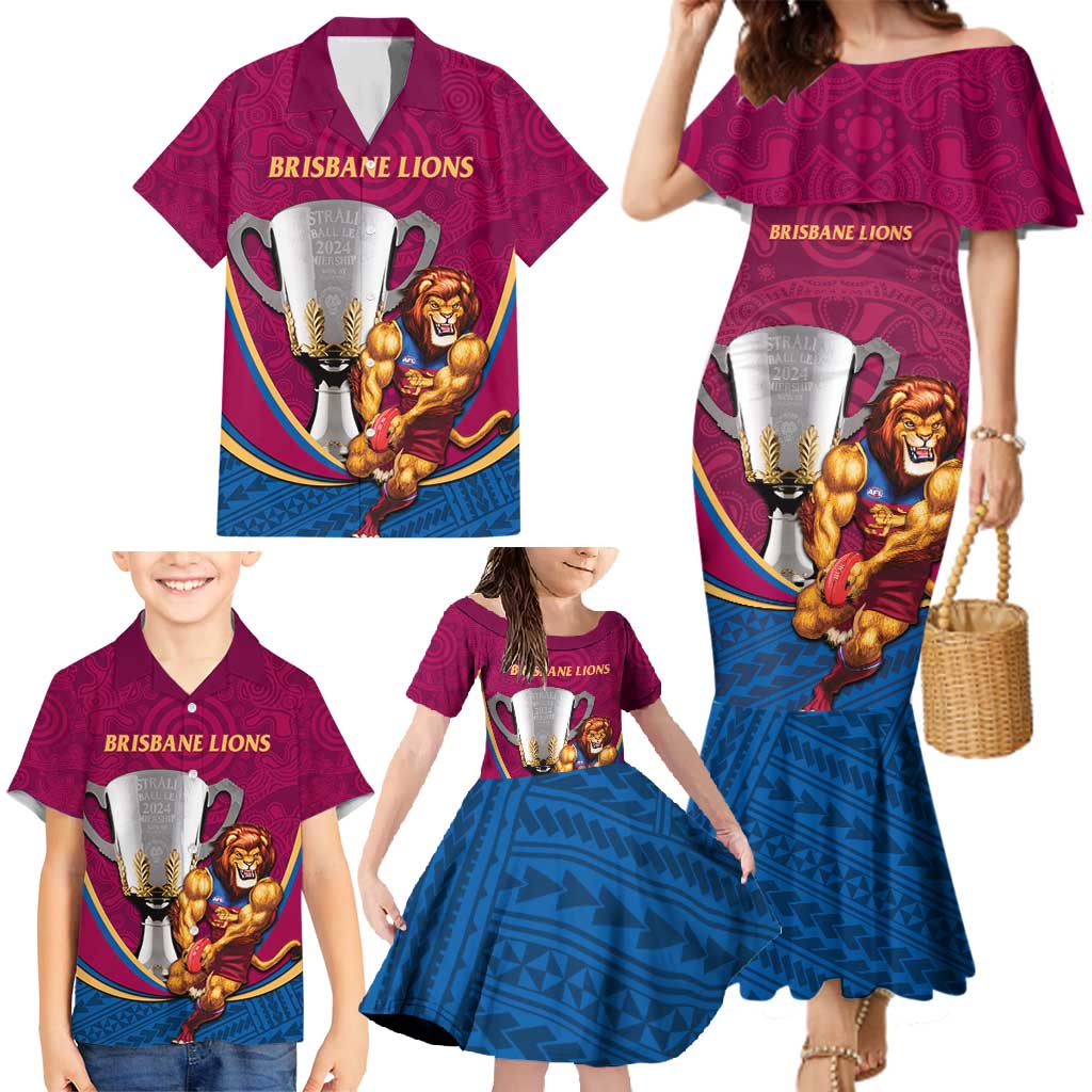 Personalised AFL Brisbane Lions Family Matching Mermaid Dress and Hawaiian Shirt 2024 We Are The Champions - Trophy Style