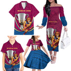 Personalised AFL Brisbane Lions Family Matching Off The Shoulder Long Sleeve Dress and Hawaiian Shirt 2024 We Are The Champions - Trophy Style