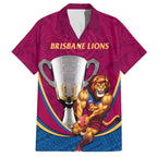 Personalised AFL Brisbane Lions Family Matching Off The Shoulder Long Sleeve Dress and Hawaiian Shirt 2024 We Are The Champions - Trophy Style