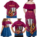 Personalised AFL Brisbane Lions Family Matching Off Shoulder Maxi Dress and Hawaiian Shirt 2024 We Are The Champions - Trophy Style