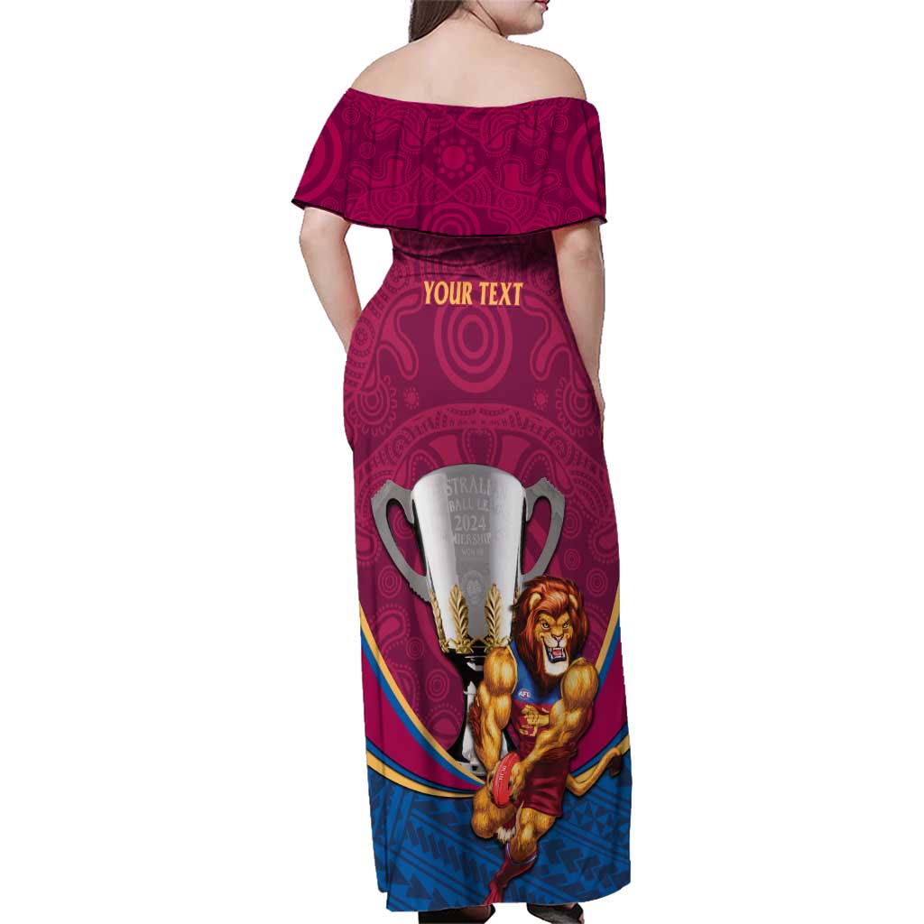 Personalised AFL Brisbane Lions Family Matching Off Shoulder Maxi Dress and Hawaiian Shirt 2024 We Are The Champions - Trophy Style